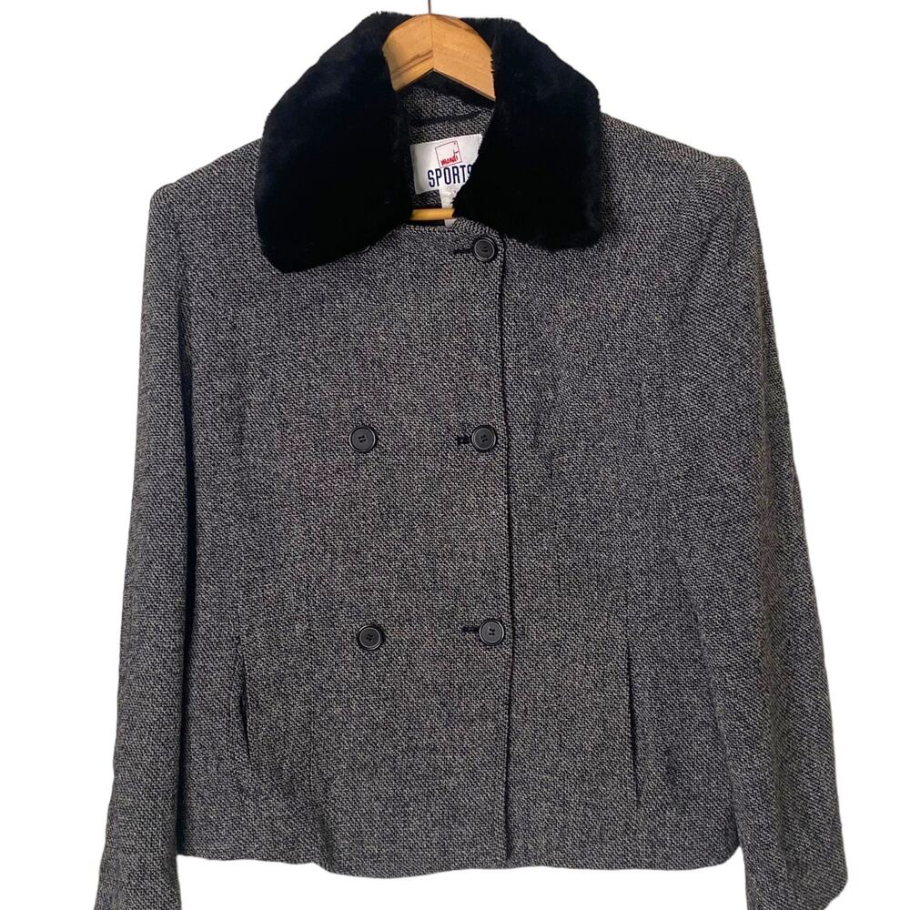 Vintage Mondi Sports Size 8 Wool Blend Tweed Faux Fur Collar Pockets